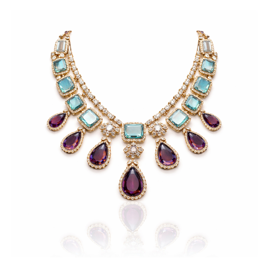 Royal Aquamarine Amethyst Fringe Necklace
